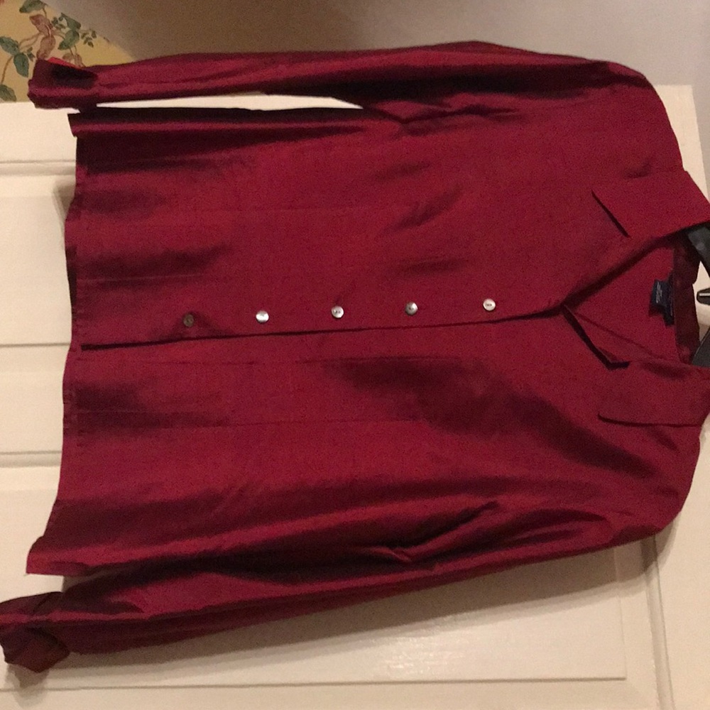 Red Ann Taylor silk blouse size 12 petite